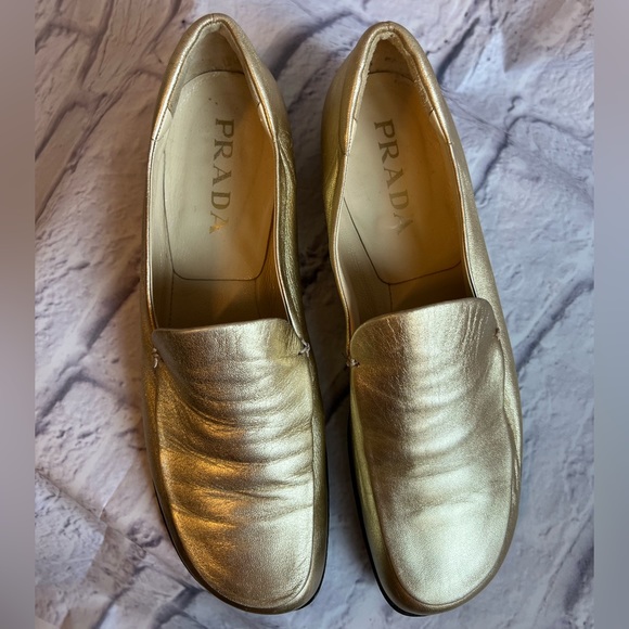 Prada Wanna-be Gold Loafers - Picture 2 of 13